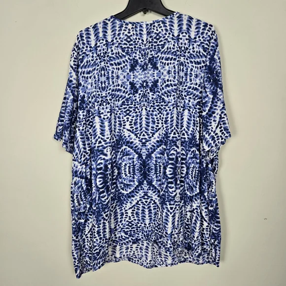 Catherines Womens Fairy Beaded Ikat Tunic Top 3X Blue Boho Hippie Mature Artsy - Picture 2 of 6